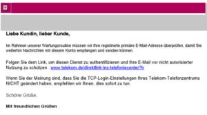 Warnung vor falschem Mail